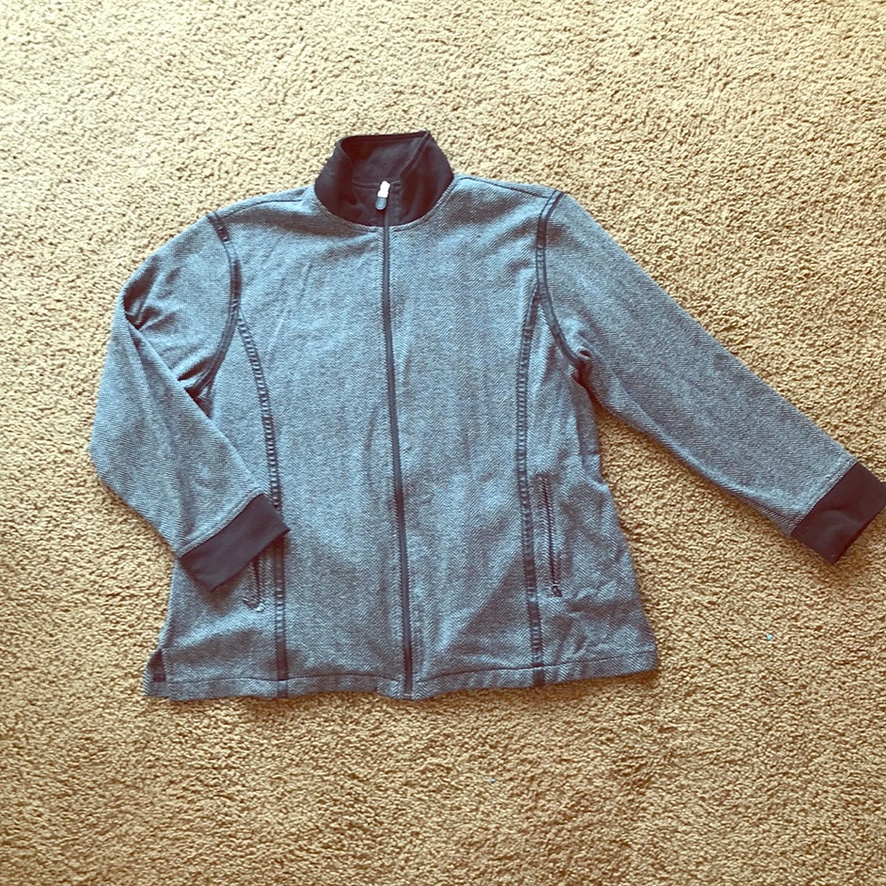 Mock neck leather trim jacket, GUC